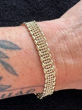 7" Puffed Bead Ball Link Bracelet 14K Yellow Gold Plated 925 Silver Stunning